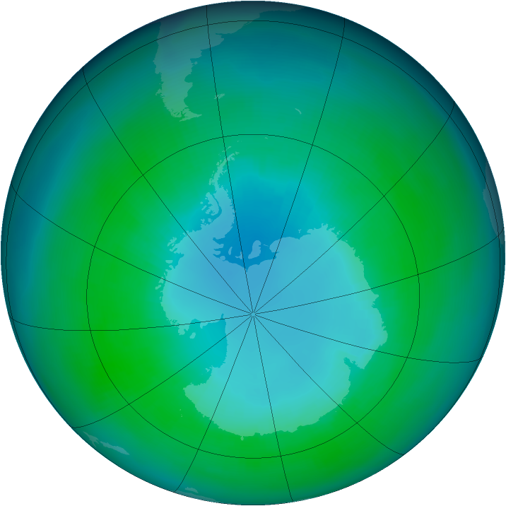 Antarctic ozone map for April 1992